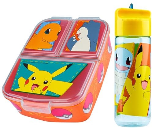 Pokémon Fiambrera Infantil con Compartimentos y Botella de Agua - Regalos Niños