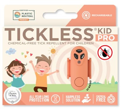 Tickless Kid Pro Wiederaufladbarer Ultraschall Zeckenschutz für Kinder – Pfirsich