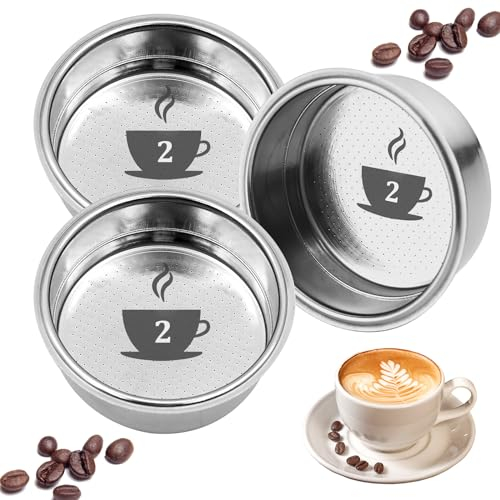 Scettar 3 Piezas 51mm 2 Tazas Filtro de Café de Acero Inoxidable Filtros Cafetera Especial Espresso Compatibles con Cafeteras Cecotec Ufesa Breville (Presurizado)