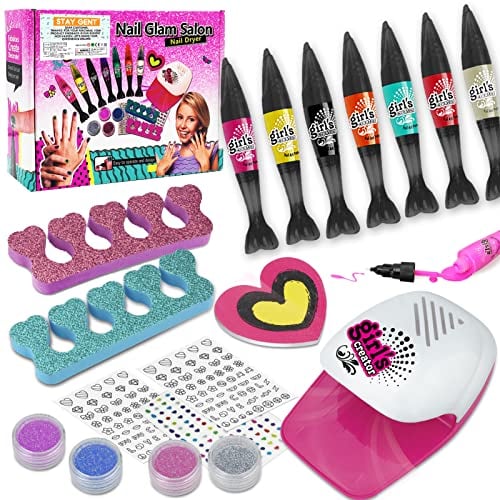 STAY GENT Smalti Bambina con l'asciugatrice per Unghie, 18 Kit per Unghie per Bambini Set Unghie Giochi Bambina 4 5 6 7 8 9 10 11 12 13 anni Bimba Nail Art Kit Smalto unghie Bambina Trucchi Compleanno