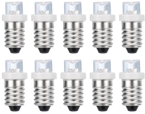 sourcing map 24V/0.02A E10 Mini LED Light Bulbs, 10Pcs Miniature Screw Bulbs Flashlight Bulbs for Scientific Experiment Lighting DIY Accessories, White Light