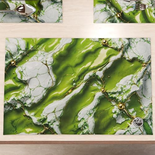 MARBLELIZED - Amerikanische Tischsets, waschbar, Platzdeckchen aus grünem Marmoreffekt, 6er-Set (30 x 45 cm) - elegant, ideal für Frühstück, Mittag- und Abendessen, Geschenkidee, 100% Made in Italy