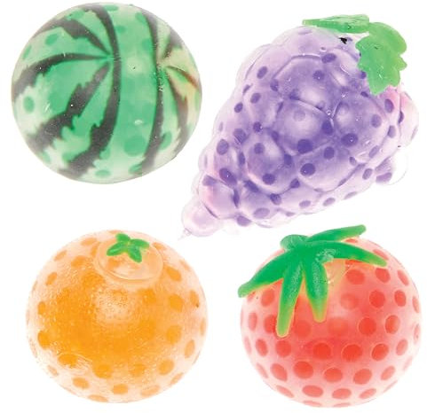 Baker Ross FN104 Squeeze Bead Fruit – 4er-Pack Gummispielzeug, Gelee-Spielzeug für Kinder, Partytütenfüller