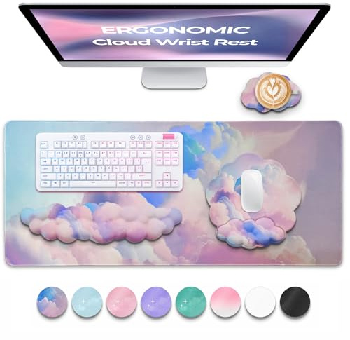 Clavier et tapis de souris avec repose-poignet en nuage