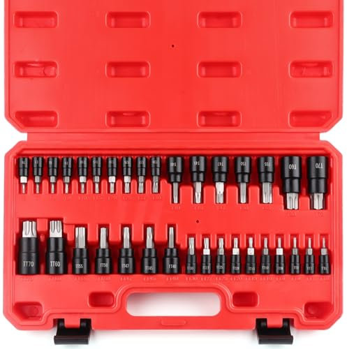 FOURROBBER Torx Bit Socket Set,34PCS Sockets Set Premium S2 Alloy Steel,1/4 3/8 1/2 Drive for Torque Wrench,Ratchet Wrench, Impact Power Drills
