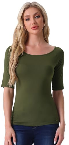 Allegra K Women's Halloween Costume Tops Soft Scoop Neck Fitted Half Sleeves T-Shirt Army Green m
