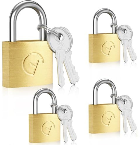 Mauepersu Cadenas avce Clé 4 Petits Cadenas Casier 4 x 2.5 x 1.2 cm Étanche Cadenas de Sécurité pour Sacs de Voyage, Valise, Armoires, Casiers