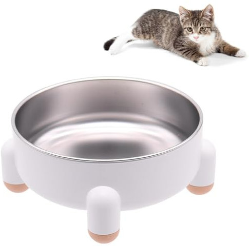 AkoSlale Stainless Steel Raised Cat Bowl – Elevated Food & Water Dish for Cats & Kittens, 700ml Large Capacity, Whisker-Friendly, Non-Slip Base, Dishwasher Safe, Easy to Clean, 1 Pack (White)