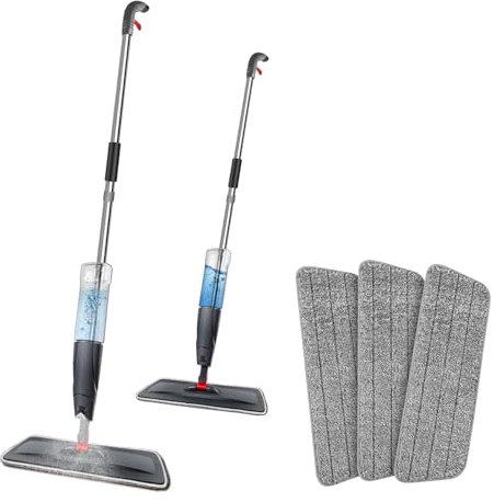Spray Mops for Floor Cleaning, Microfiber Floor Mop Flat Dry Wet Mop Dust Mop with 3 Reusable Mop Pads 700ML Refillable Bottle, 360° Swivel Head, for Home Kitchen Wood Laminate Ceramic Hardwood Tiles