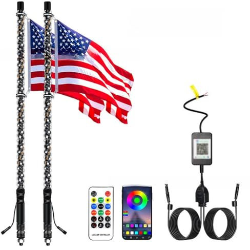 DEISIR 2 luces LED de látigo de 0,9 m con aplicación y mando a distancia, en espiral, RGB Chasing, para UTV ATV RZR SXS Can-Am Dune Buggy Offroad Truck