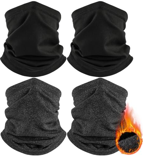 HEGGCOOE 4 Pcs Neck Warmer Snood for Men & Women, Winter Windproof Fleece Neck Gaiter Face Cover Scarf for Outdoor Sport Motorcycle Skiing Running Cycling (2x Black+2x Grey)