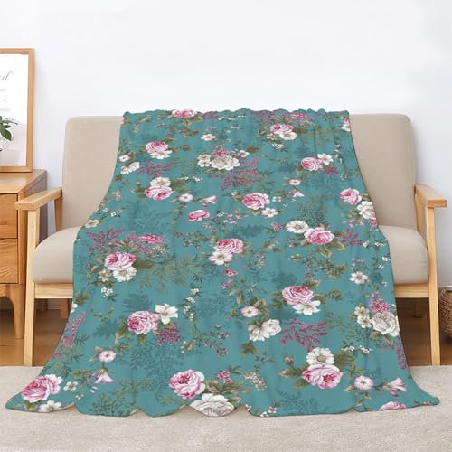 BIAFRA Kuscheldecke Flauschig Rosen Decke, Blatt Fleecedecke 130x150, Sofadecke & Couchdecke, Weiche Kuschelige Wohndecke Blanket, Klein Decken für Sofa Couch