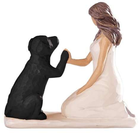BUTILIVEEN Figur Frau mit Hund aus Kunstharz, Trauergeschenk, Haustierverlust-Geschenke, schwarzer Labrador Retriever, schwarzes Laborgeschenk, Zuhause, Schlafzimmer, Wohnzimmer, Tischregal,