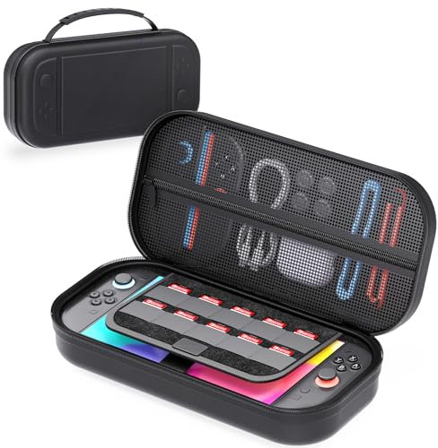 Switch 2 Tasche Kompatibel mit Nintendo Switch 2 (2025), Harte Tragetasche Hülle Case für Switch 2, Schutzhülle mit Aufbewahrung für 10 Spiele, Konsole & Zubehör - Schwarz