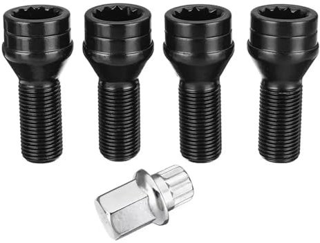 boulons roue Goujons Compatible Avec BMW Pour X5(E70) 2006 2007 2008 2009 2010 2011 2012 2013 4 Pièces Boulons De Verrouillage De Roue En Acier Noir Clé D'écrou De Boulon De Roue OEM : 36136776076