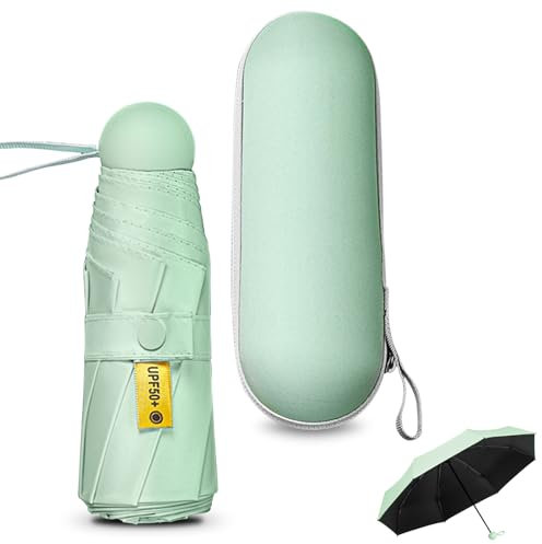 Sykrawki Paraguas Plegable Ultra Compacto para Viaje - Portátil, 8 Costillas Resistente al Viento | Protección UV 99% Impermeable | Unisex para Hombres y Mujeres (verde)