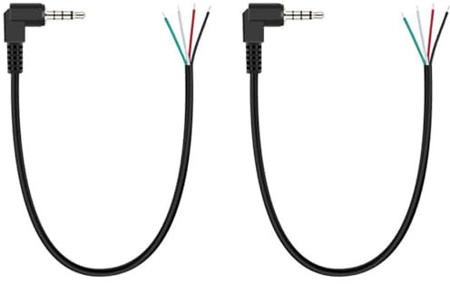 Greluma 2 piezas Cable de audio con conector macho 3,5mm 90 grados a cable desnudo(extremo abierto),conector estéreo TRRS de 30cm 4 polos,ángulo recto de 1/8,para reparación auriculares/micrófonos.