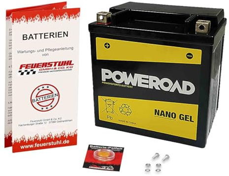 Batterie passend für Kawasaki Zephyr 1100, 1996-1997 (ZRT10B), wartungsfrei | Gel, einbaufertig, startklar, auslaufsicher, von Poweroad, inkl. 7,50€ Batteriepfand