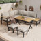 Kebnor Gartenmöbel-Set, Eckgarnitur, Sofa + Couchtisch + Fußhocker, verzinktes Stahlrohr, Glastischplatte, geeignet für Gärten, Schwimmbäder und andere Außenbereiche, grau (Beige Grau)