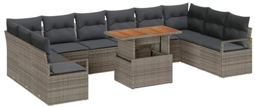 vidaXL Outdoor Garten Sofa Set 11 Teile mit Kissen - Modular, graues Rattan, stylische Möbel für Balkon und Terrasse. Sitzgruppe für die Lounge.