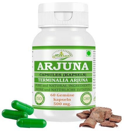 Estratto di Arjuna (Terminalia Arjuna) con amido 10:1, 500 mg x 60 capsule vegane | Integratore di erbe ayurvedico per uomini e donne (1 flacone da 60 capsule)
