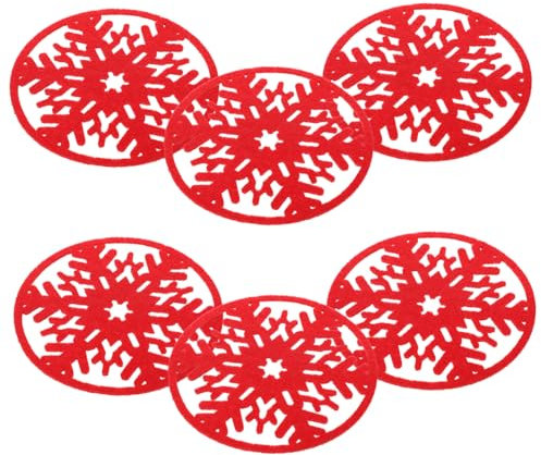 Cabilock 6stücke Filz-tassenmatte Mit Schneeflocken-Design Für Weihnachtsdekoration Runde Untersetzer Mit Anti-rutsch-Funktion Und Wärmedämmungseigenschaften Waschbar Und Wiederverwendbar