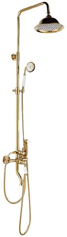 SWHC Columna Ducha, Set Columna De Ducha, Juego De Grifo De Ducha Retro Dorado, Con Ducha De Lluvia Y Ducha De Mano, Columna De Ducha Con Altura Ajustable 95-125cm, Latón,Oro Cepillado