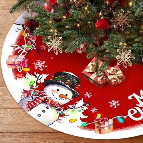 Shyllin Rot Weihnachtsbaum Decke, 120 cm Plüsch Weihnachtsbaum Rock,Christbaumdecke Rund, Weihnachtsbaumdecke Groß, Weihnachtsbaum Rock, Plüsch Weihnachtsbaum Decke für Weihnachten (Schneemann 3)