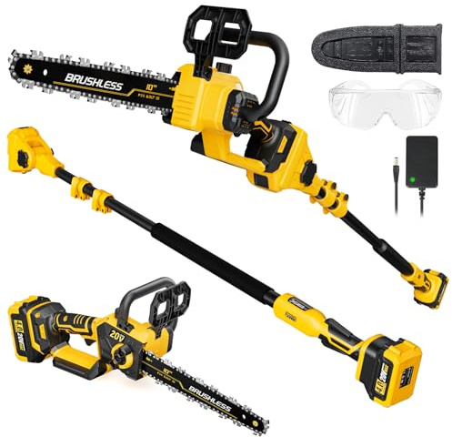 2-in-1 Electric Pole Saws for Tree Trimming, 10 Inch Mini Chainsaw Cordless with Extension Pole, Battery Powered Pole Chain Saw, Tree Trimmer Limb Branch Cutter Pruner with 1 Battery