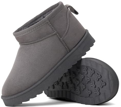 Kids’ Faux Suede Winter Boots – Warm Faux Fur Lined Ankle Shoes | Non-Slip Rubber Sole Cosy Snow Boots for Boys and Girls (L.GREY, One Size, Little Kid, 10, Numeric, UK Footwear Size System, Medium)