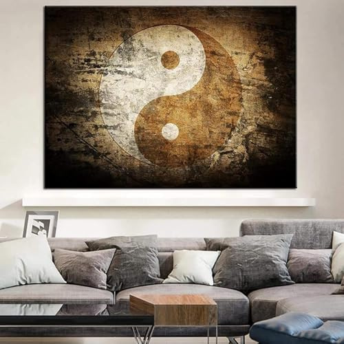 Generisch Abstract Yin and Yang Classic Bilder Retro Leinwand Malerei Gemälde Poster Kunstdruck für Modern Wohnzimmer Schlafzimmer Wohnkultur Wanddekoration Rahmenlos (70x100cm)