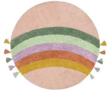 RugVista Rainbow Kinderteppich, Ø 150 cm, Rosa/Multi | Moderne, Kinder, Rund, Niedriger Stapel, Maschinenwäsche, Oeko-Tex 100, Ohne gefährliche Chemikalien, Kinderzimmer