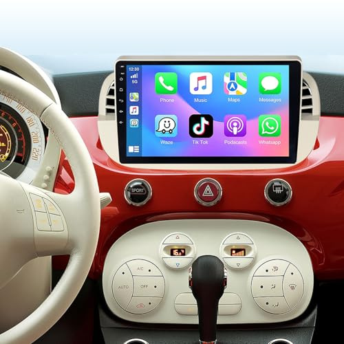 ACAVICA 9 IPS Android 15 Car Radio for Fiat 500 500C (2007-2015), 4+64GB Head Unit, Bluetooth 5.4 WiFi 6, Wireless CarPlay Android Auto, GPS Navigation, DSP, FM/RDS, SWC, DAB+, HD Rear Camera