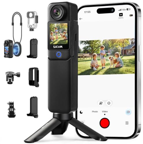 SJCAM C300 Vlog Kamera 4K(ohne SD),7 Stunden Akkulaufzeit,Dual-Touchscreen | 6-Achsen-Stabilisierung,154° Weitwinkel ,30M Wasserdicht,Action cam mit Zubehör-Kits Geschenke,Schwarz