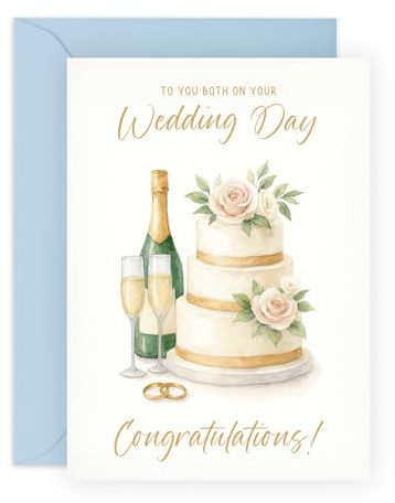 Glückwunschkarte zum Hochzeitstag – an Sie beide – elegante Kuchen- und Champagner-Aquarellkarte für Paar, Freund, Kollegen, Bestie, Bruder, Schwester, Bro, Braut, Bräutigam, sie Familie – Herzlichen
