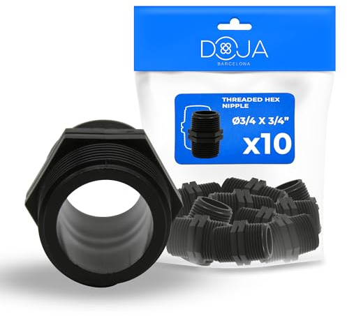 DOJA Barcelona Pezón Igual con Racor Roscado Doble Macho - Pack 10-3/4x3/4 - Conector Estanco en Plástico - Adaptador Roscado Plástico, Fácil Montaje, Versátil: Piscina, Riego y Fontanería