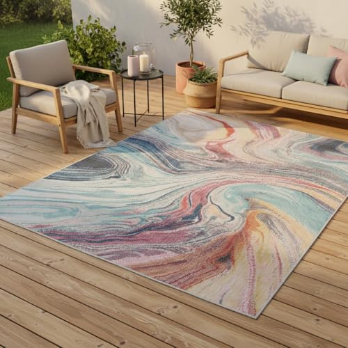 Pergamon Lagos Vintage Bunt Verlauf Teppich Indoor Outdoor Modern – Terrasse & Balkon – Wetterfest, Pflegeleicht