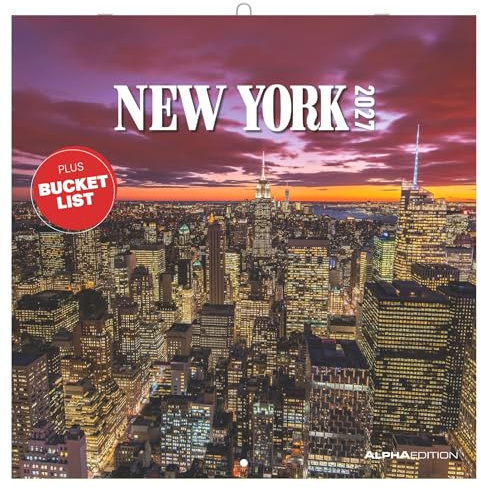 New York 2027: Wandkalender 30x30 cm (30x60 cm geöffnet) mit Notizkalendarium, 12 New-York-Motiven und Bucket-List
