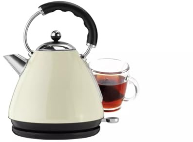 Retro Pyramid Kettle 1.7L, Rapid Boil Stainless Steel Electric Kettle with Removable Limescale Filter, 360° Swivel Base & Boil Dry Protection, Cream Almond (Cream)