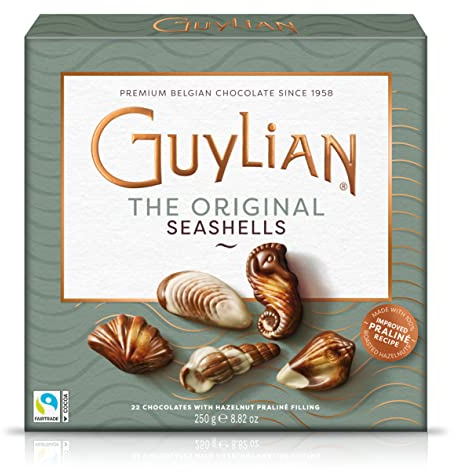 Guylian Bombones Chocolate Belga, Chocolates rellenos de Praliné de Avellanas, Caja de Bombones forma Concha Marina, 22 unidades - 250 g