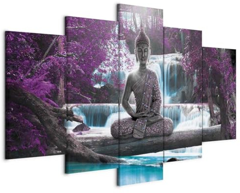 Cuadros B&D XXL - Leinwandbild Wasserfall Natur Baum, 200x100 cm, 5-teilig | Hochwertige Leinwand, sofort aufhängbar, ideal fürs Wohn- oder Schlafzimmer, wasserfest und lichtecht, langlebig, stilvoll