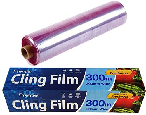 SrS Rugs® Industrial Cling Film Dispenser 300 mm x 300m Professional Grade Catering Kitchen Food Wrap with Cutter Box