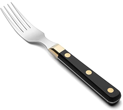 Fourchette à Viande Arcos. Lame Acier Inoxydable Nitrum 200 mm. Manche Ergonomique POM. Série Table. Bords Dentelés. Couleur Noir et Or