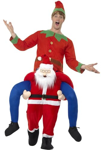 Smiffys Unisex Adult Santa Piggy Back Costume (One Size) (Red/White/Blue)