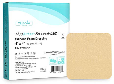 MedVanceTM Silikon - Schaumabsorbierender Verband mit Silikonkleber, 10 cm x 10 cm, Packung mit 5 Wundverbänden