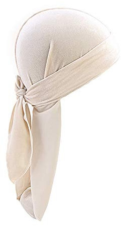 iSpchen Damen Herren Durag Piratenkappe Samt Long Tailed Turban Hut Chemo Cap Retro Kopftuch Unisex Stirnband Beige