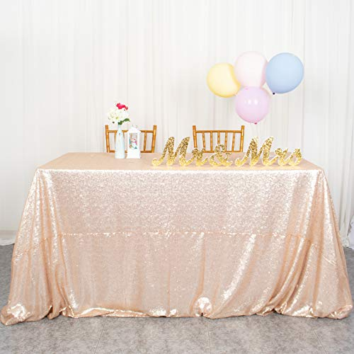 ShinyBeauty Pailletten Tischdecke 90x132-Zoll Champagner Glitter Tischdecke für Rechteck Tischdecken für Partys Leinen Tischdecke Great Gatsby Dekorationen (225 x 330 cm, Champagner)