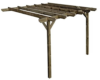 Wooden Garden Lean-to Pergola Kit - Chamfered Design Shade Canopy Gazebo (4.8m x 4.8m, Rustic brown)