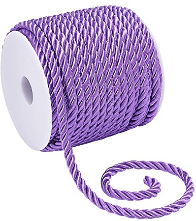 PandaHall 19 Yards 3 Geflochtener Kordelfaden 5mm Lila Twist Seil Dekorative Schnur Kordel Glänzende Viskosekordel Für Wohnkultur Polstervorhang Raffhalter Ehrenkordelbeutel Kordelzug, 18 m