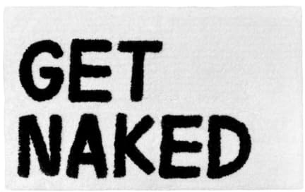 Mooky Mats Get Naked Bath Mat Non-Slip 50 x 80cm - Tufted Slogan Bathroom Rug (White/Black)
